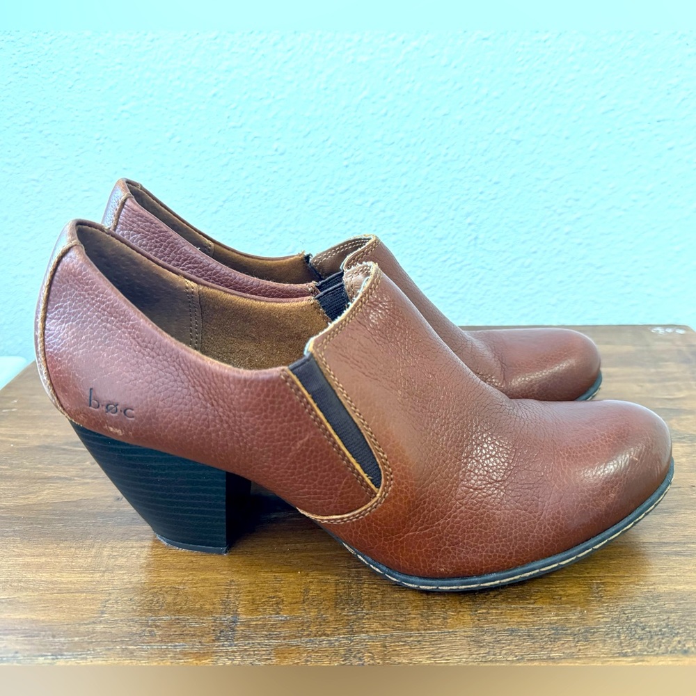 B.O.C Born Concept Women's Ankle Booties Brown Leather Block Heel Size 9/40.5